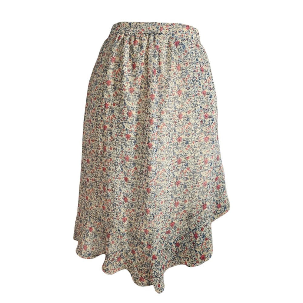 Madewell Floral Ruffle Tulip Midi Skirt Cream Red Blue G5522 Size 6